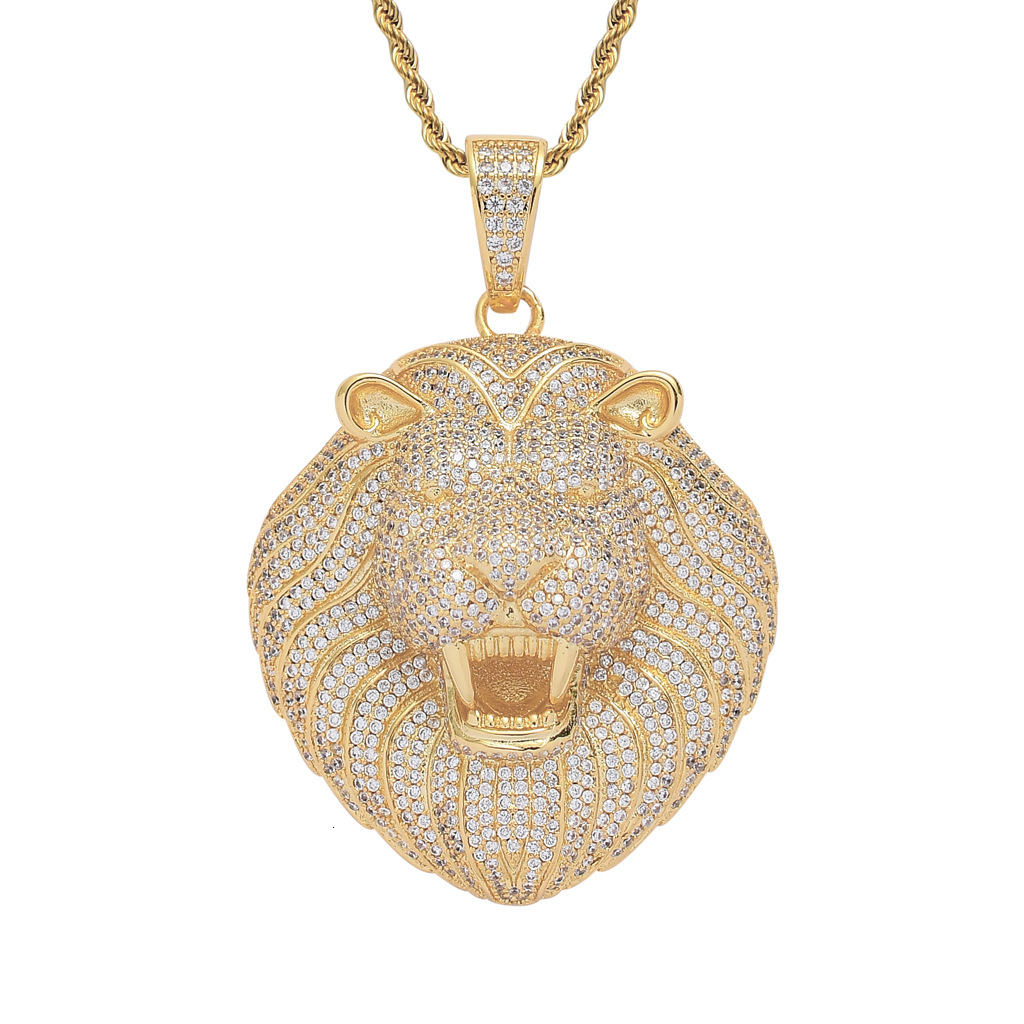Luxury Moissanite Lion Head Pendant Diamond Studded Trendy Necklace silver fashion jewelry necklaces Pass the diamond tester
