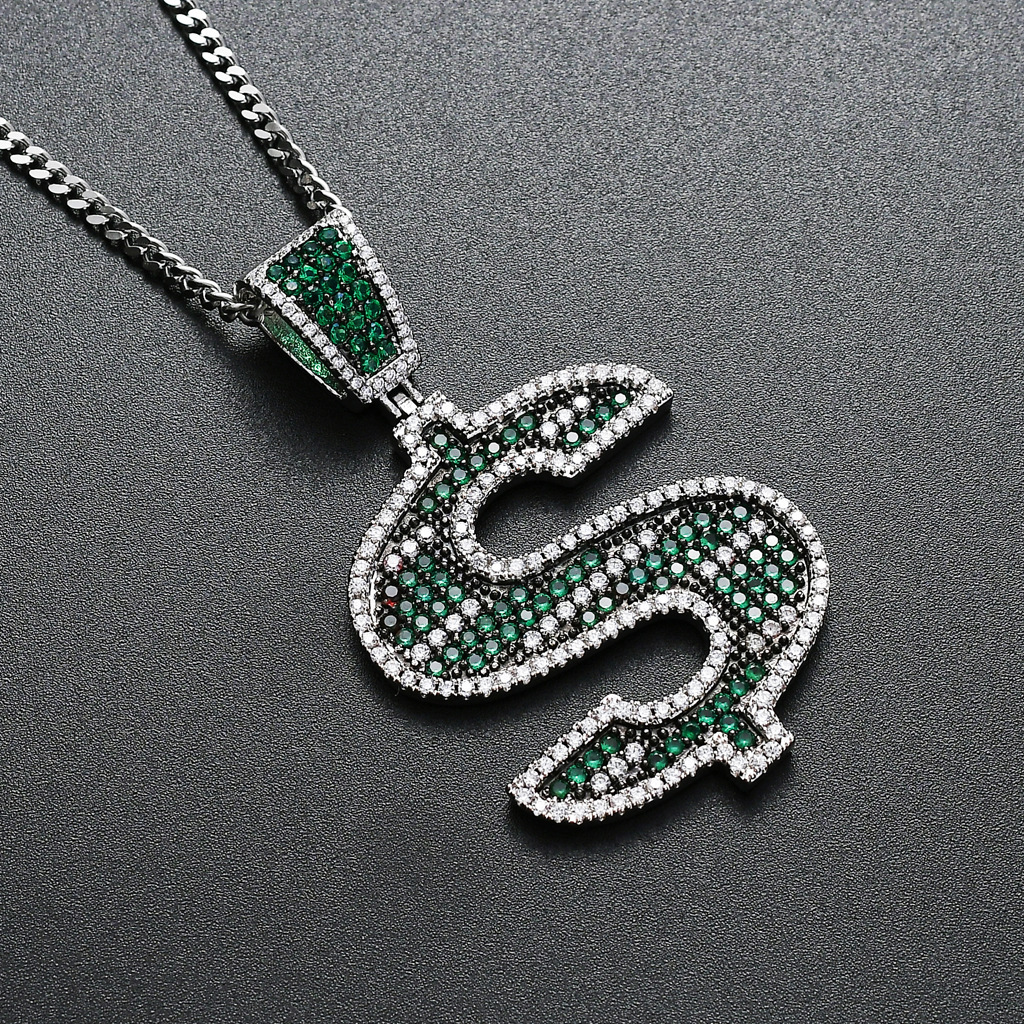 Luxury Moissanite Necklace Hip Hop Green S Dollar Sign Pendant Iced Out Trendy Men Street Punk Jewelry Pass the diamond tester
