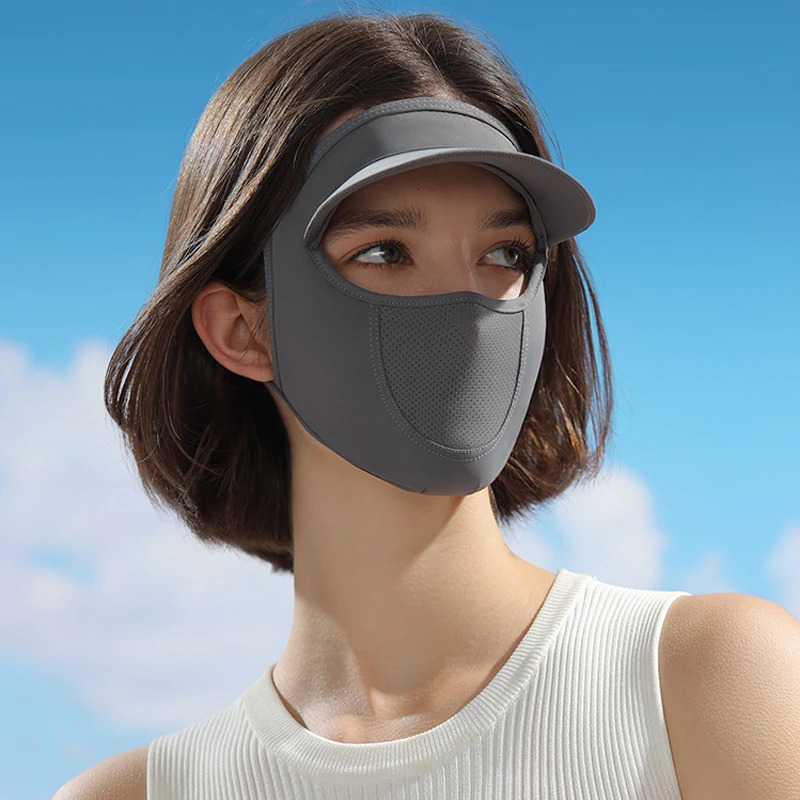 Summer Full Face Mask with Brim Sun Protection Breathable Women Face Mask Outdoor Travel Ice Sense Elastic Beach Facekini 250624