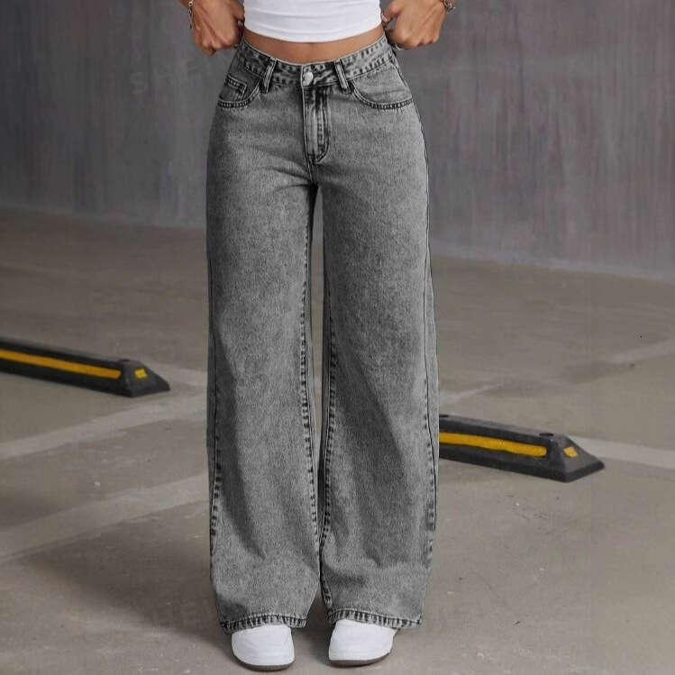 Bowknot Embroidered Washed Jeans For Women American Sweet And Spicy Style Straight Loose Long Pants B5