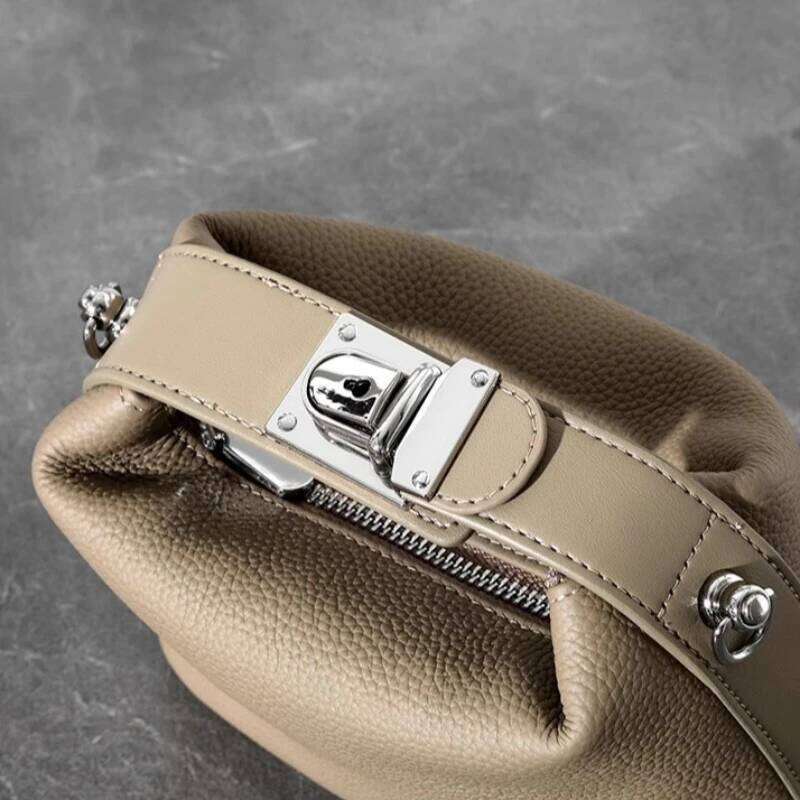 Genuine Leather Designer Handbag Women 2025 Trend New High Quality Grain Cowhide Fashion Sier Lock Small Shoulder Bag