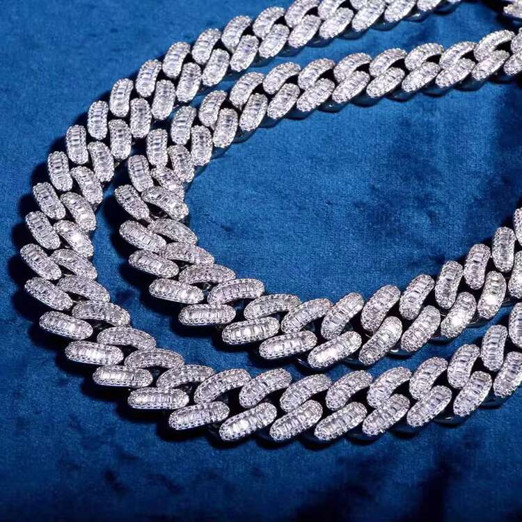 Fashion Design 19mm Wide 925 Silver GRA Baguettes Moissanite Diamond Cuban Link Chain for Mens Rapper Hip Hop Necklace