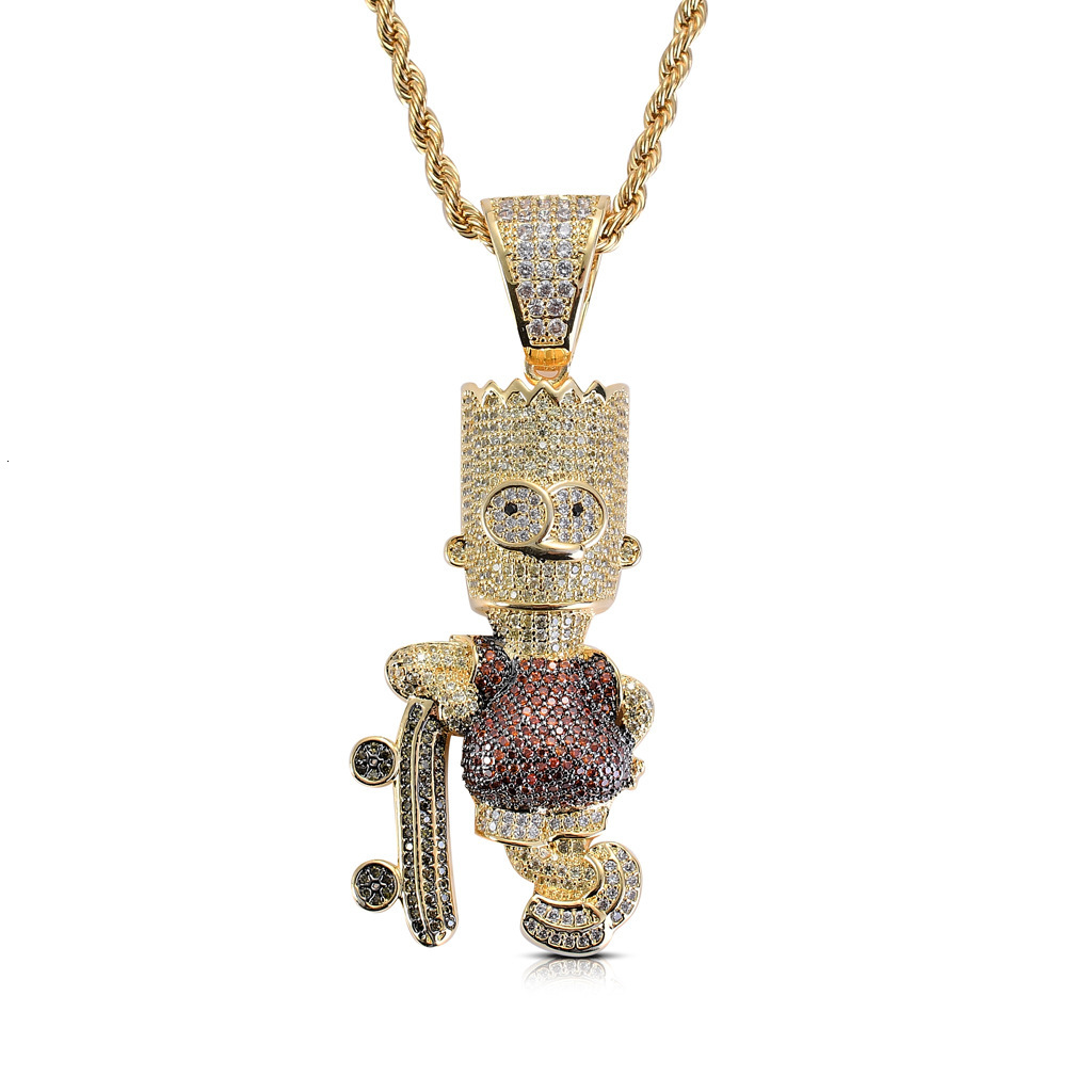 Luxury Moissanite Jewelry Simpson Cartoon Iced Out Hip Hop Necklace Labubu Bling Accessory Pass the diamond tester