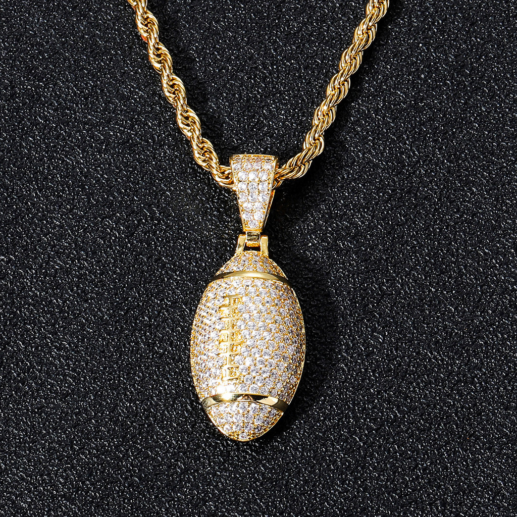 New Style Luxury Moissanite Hip Hop Iced Out Football Pendant Necklace for Trendy Sports - lovers Pass the diamond tester