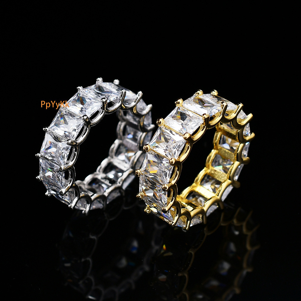 Luxury Moissanite Jewelry New Hip Hop Ring 18K Gold Diamond Studded Trendy Individual Couple Matching Rings Pass the diamond tester
