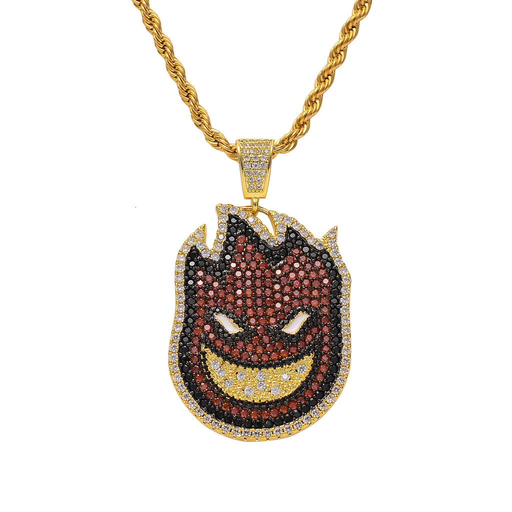 Luxury Moissanite Jewelry Hip Hop Accessory Cartoon Double sided Little Fire Man Iced Out Pendant Necklace Personalized Jewelry Pass the diamond teste