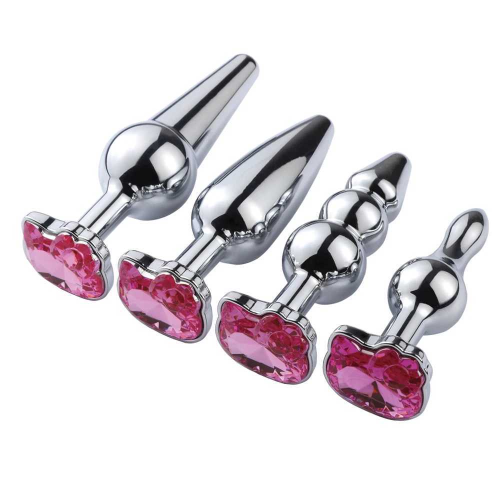Steel Couples Games Metal Stainless Anal Butt Plug Crystal Hole Kitty Cat Face Bead Masturbator Sex Toys for Men/Women W250624