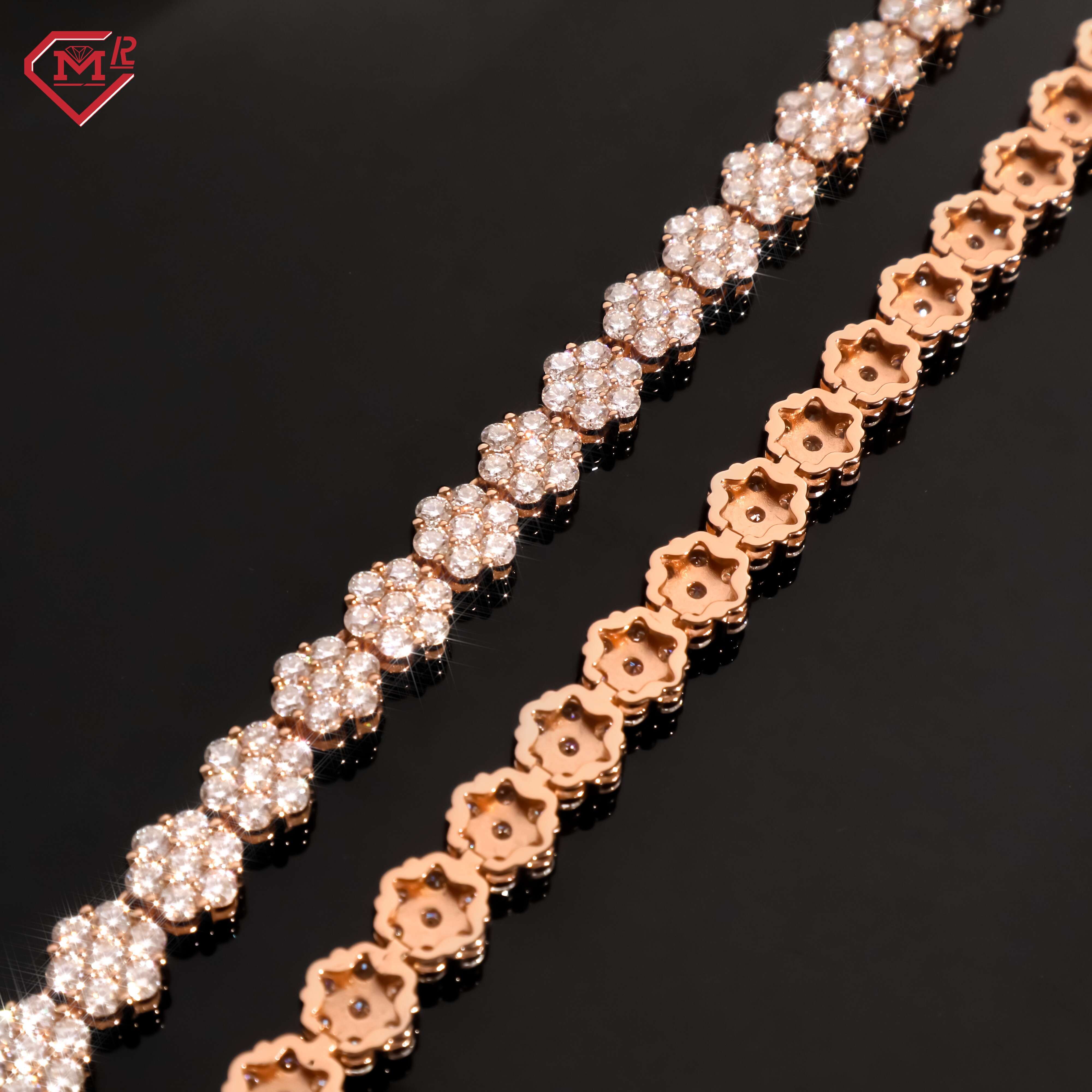 Flower Tennis Chain 925 Silver Hip Hop Pass Teste Rose Gold Plated Round Brilliant Cut Moissanite Tennis Chain