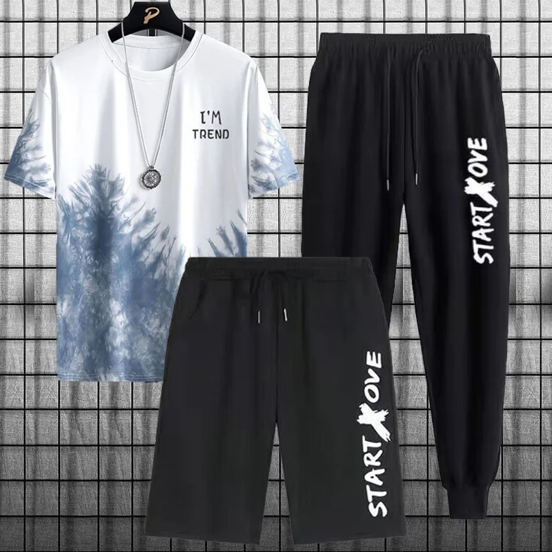Summer Ice Silk Cool Three Piece Set Casual Sports Mens Set Pattern Style 250617