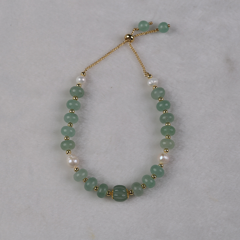 Charming Natural Freshwater Pearl Bracelet Featuring Light Blue Jade Stones