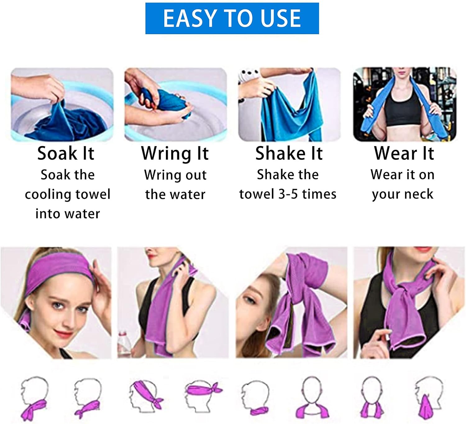 Cooling Quick-Dry Solid Color Ice Chilly Knitted Sports Towel Soft Breathable for Yoga Gym Workout Camping