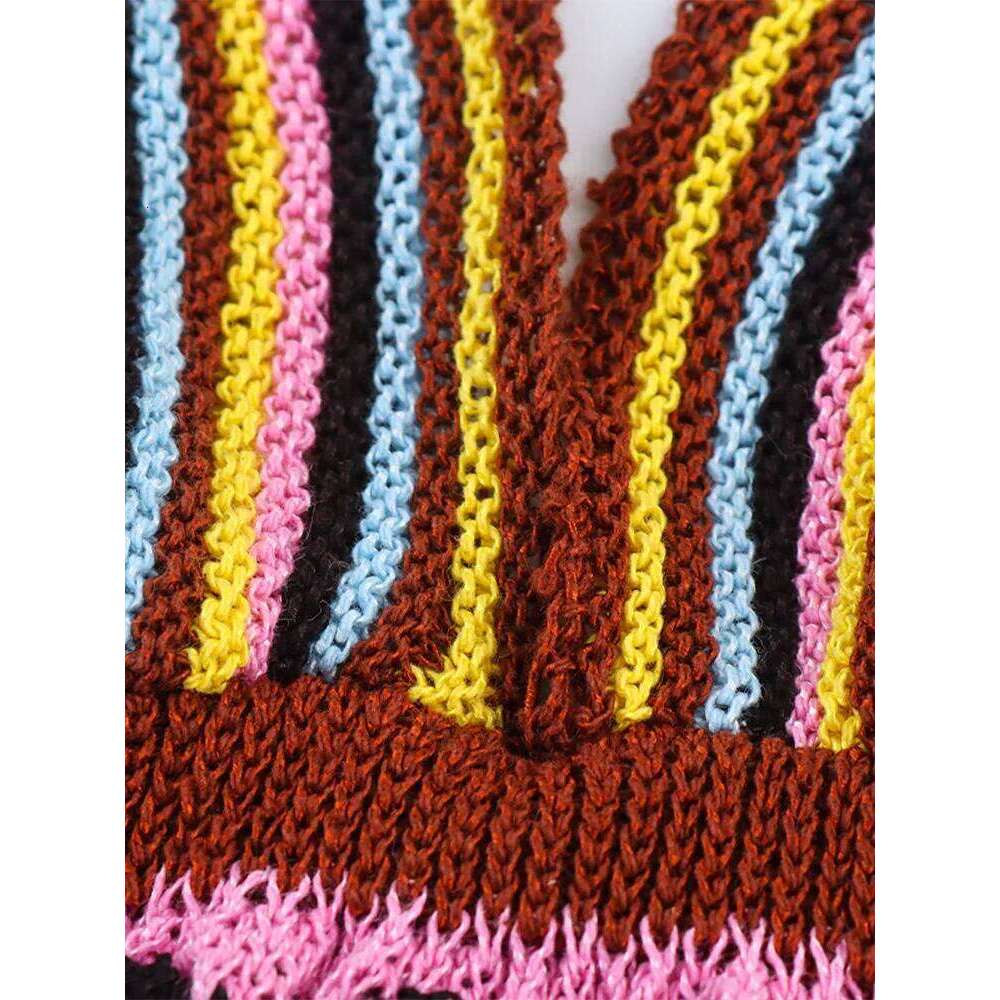 Casual Knitted Color Contrast Women's Dresses Chic V Neck Sleeveless A-line Female Robes 2025 Summer New Holiday Lady Vestidos