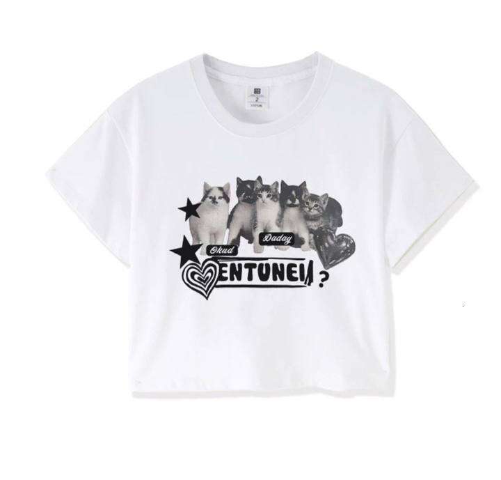 American Style Spicy Girl Raglan Sleeve Color Block Print T-Shirt Women New Summer Short Regular Shoulder Round Neck Top B5