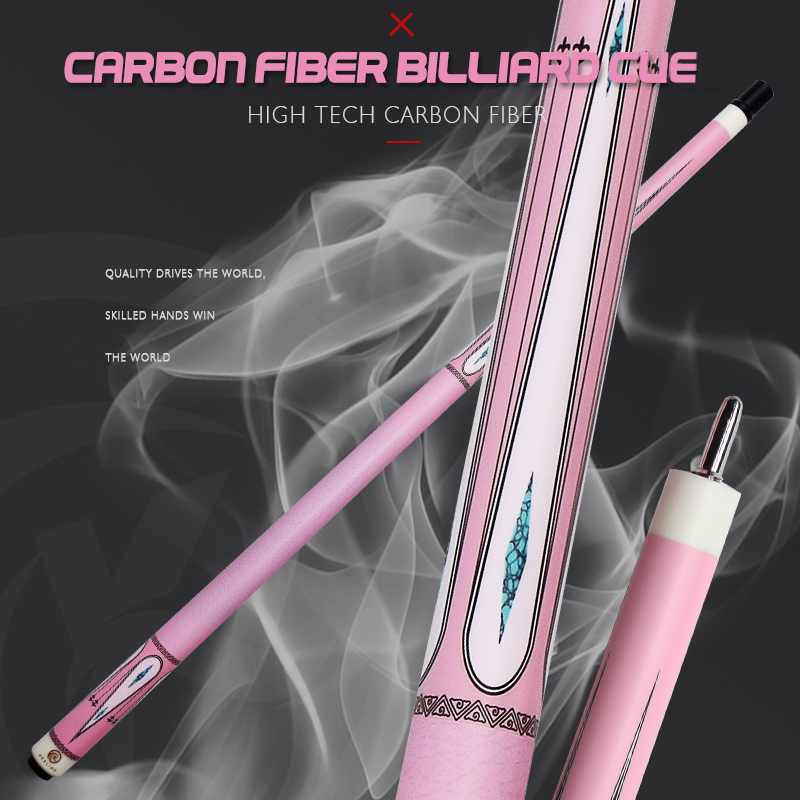OKHEALING Pink Break Cue Stick Black Technology Carbon Fiber Pool Cue 12.9mm Bakelite Tip 147cm /58inch 19~20oz Weight Uni-loc Pin or 3 Teeth Joint Pi