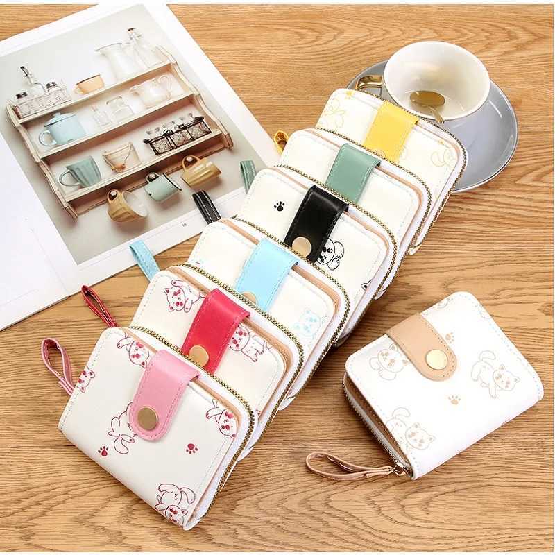 Japanese Cute Kitten Ladies Short Wallets Student Card Holder Bag with Zipper Coin Purse Pink Girls Mey Clip Bifold WalletXJ250624