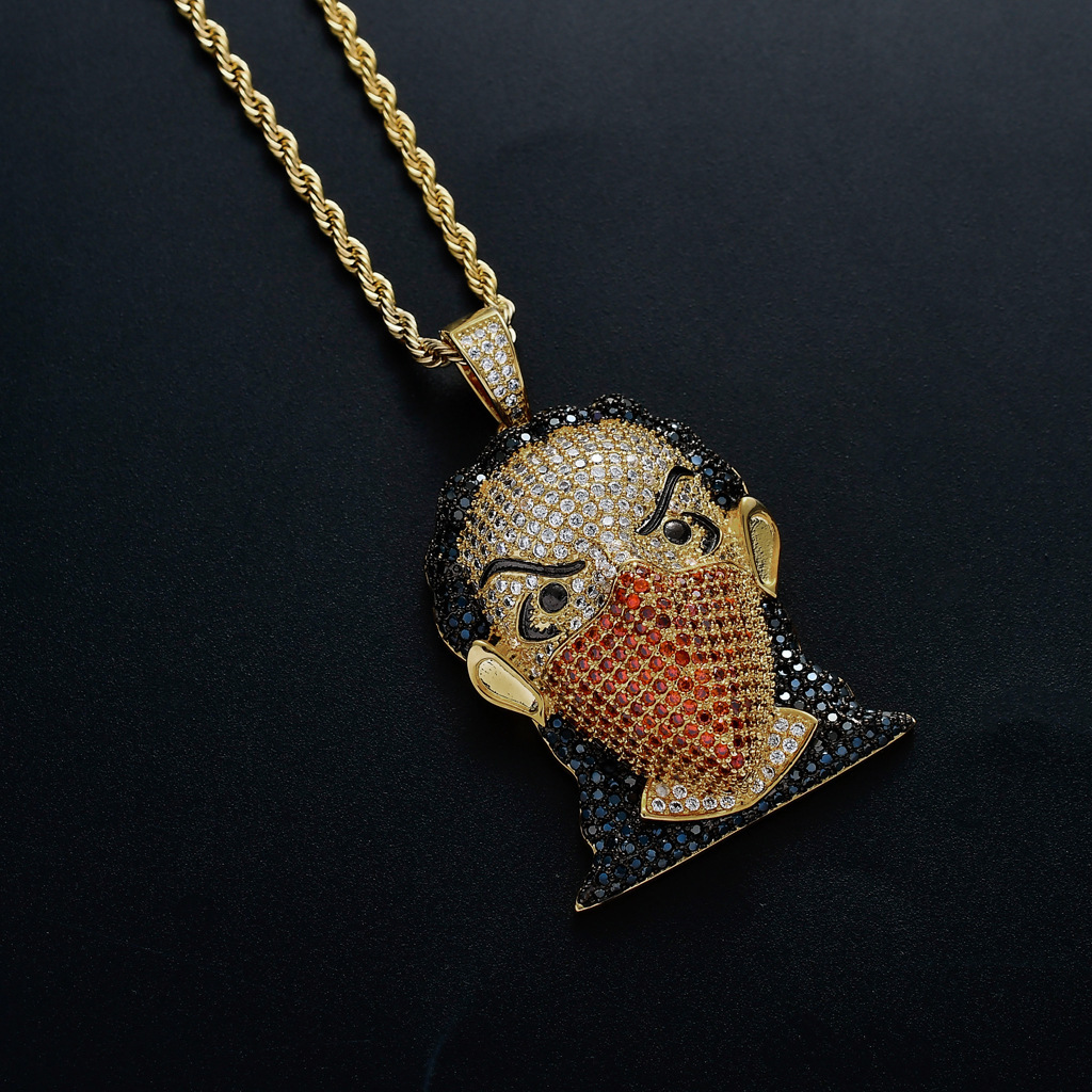 Moissanite Necklace Hip Hop Creative Masked Girl Head Pendant Unique Iced Out Necklace Pass the diamond tester