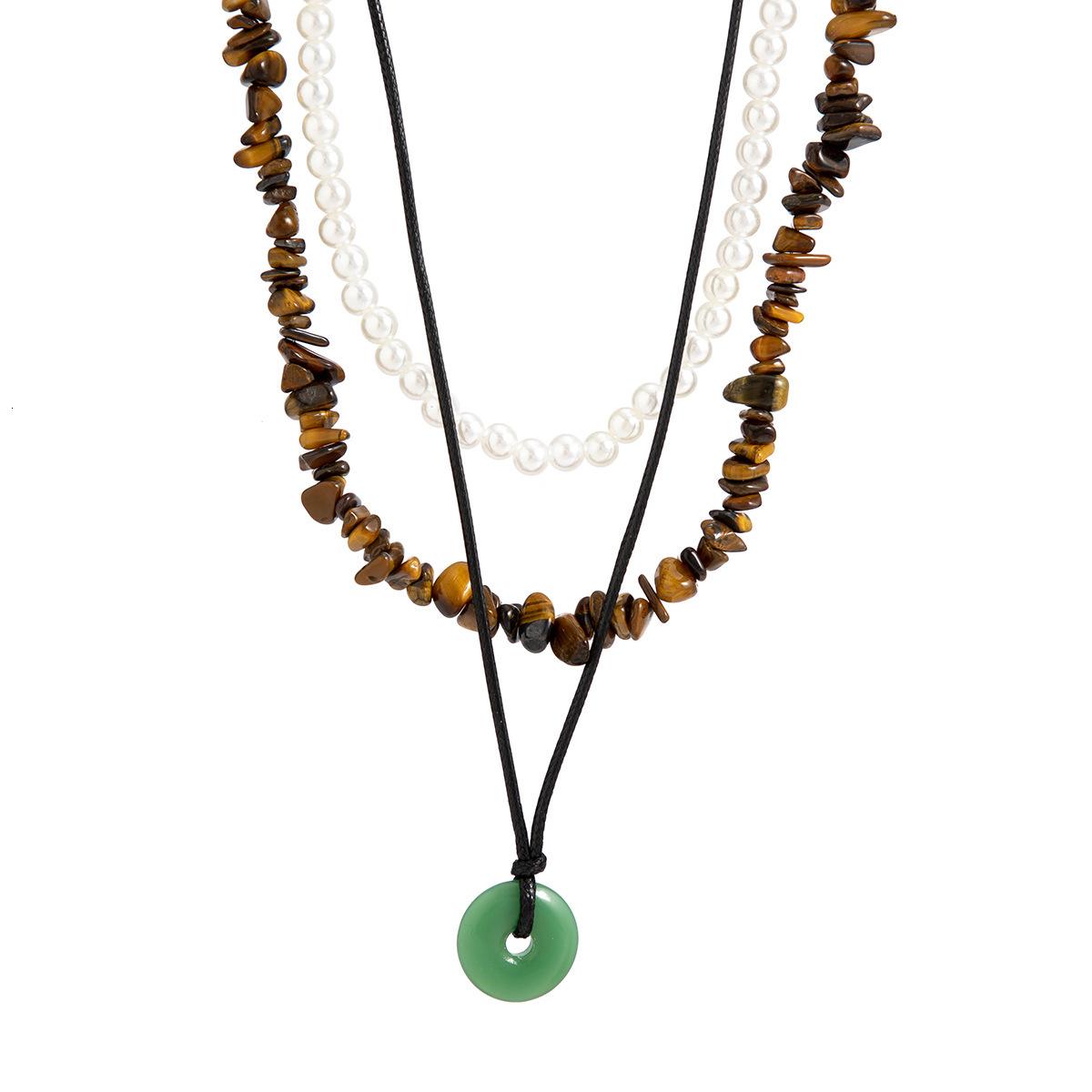 Jewelry Pastoral Crystal Eye Bead Stone Multi-layer Peace Buckle Necklace for Women