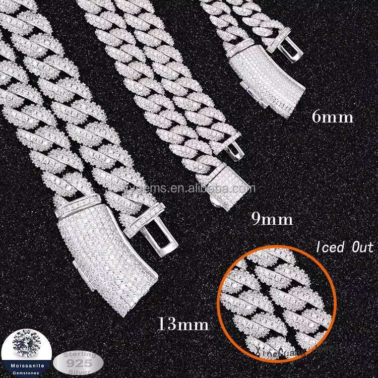 Men Women Hip Hop Jewelry 925 Sterling Silver Full Iced Out 6mm 9mm 13mm Wide Bracelet VVS Moissanite Cuban Link Chain Jewelry