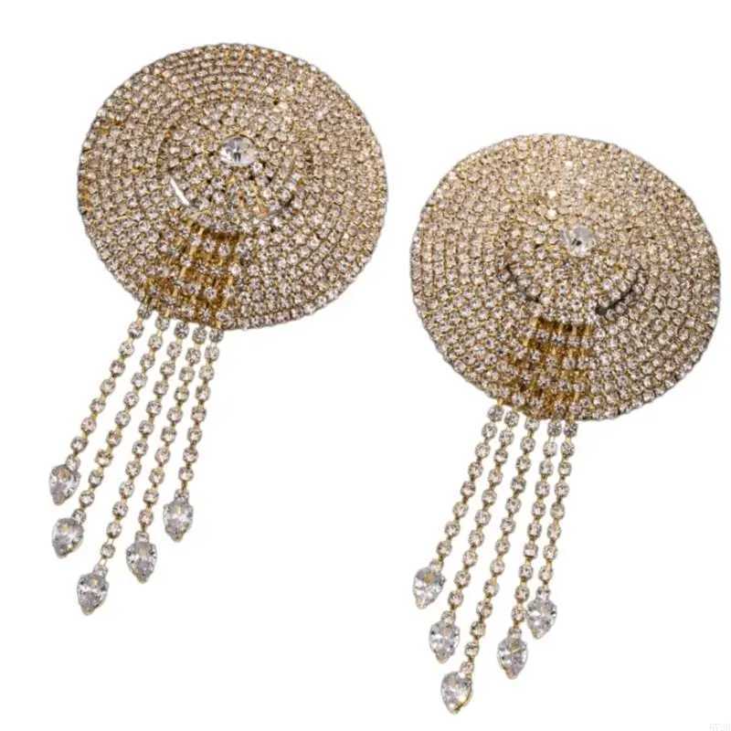 573B Sparkling Rhinestones Tassels Breast Petals Body Chain for Women Raves Party Adhesive Nipple Covers Body Jewelry Pasties W250624