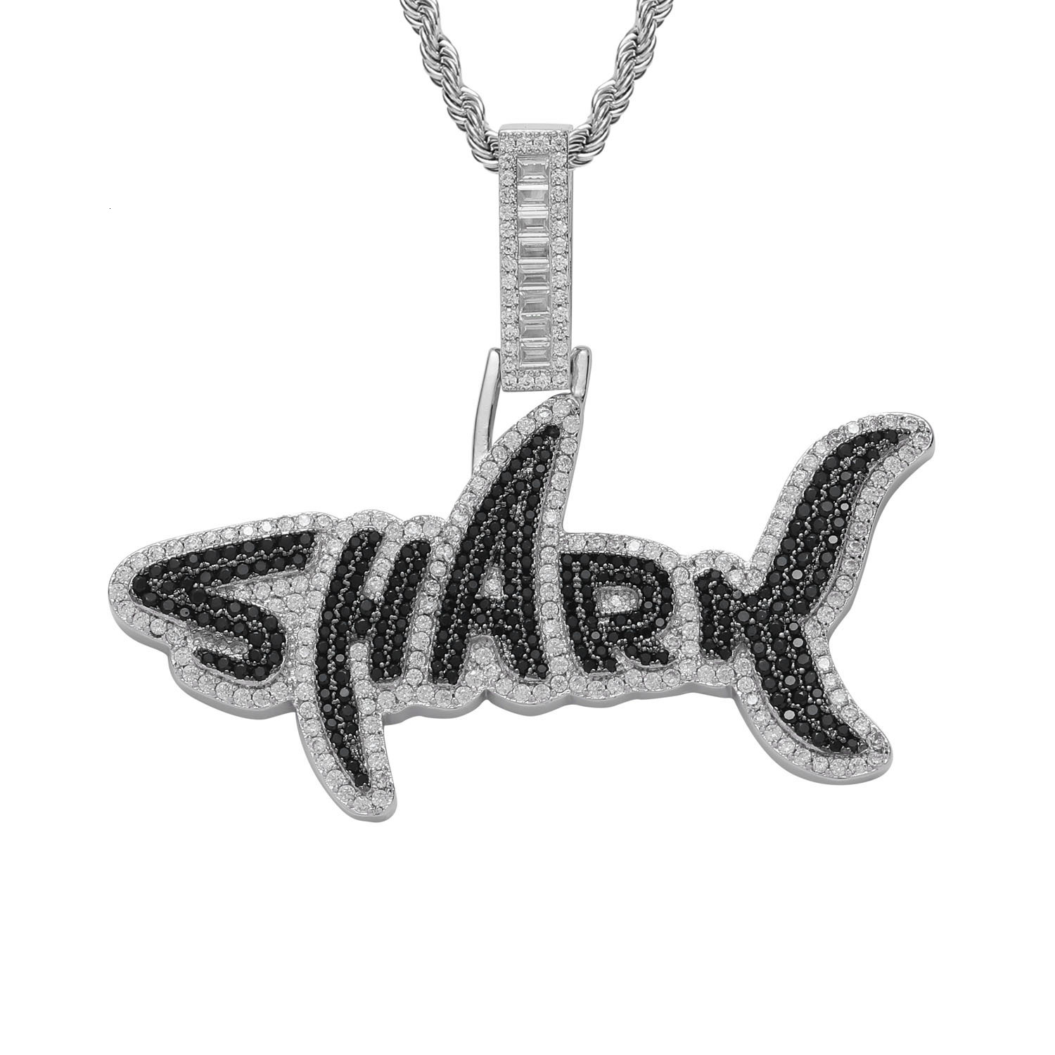 Luxury Moissanite Shark Letter Iced Out Hip Hop Chain Men's Trendy Swag Versatile Pendant Pass the diamond tester