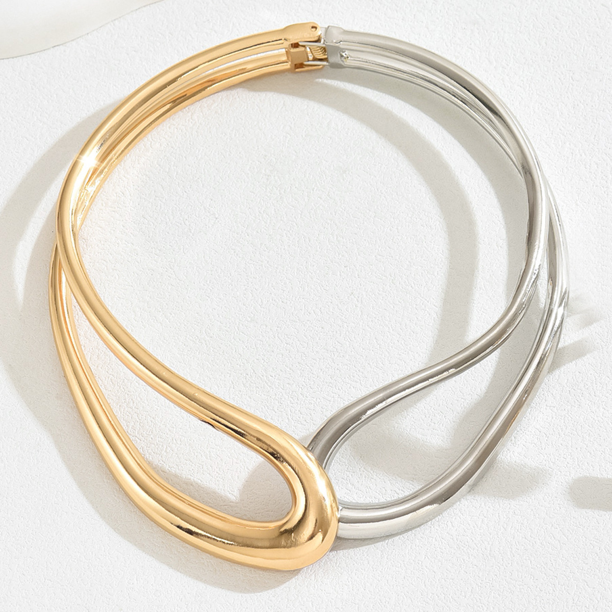 Light Style Women's Double Layer Circle Metal Necklace Electroplated Design Bracelet Jewelry