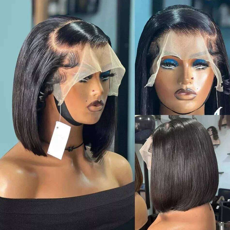 200 220 Density Short Bob 100% Human 13x6 HD Front Wigs Bone Straight 13x4 Transparent Lace Frontal Brazilian Hair Wig