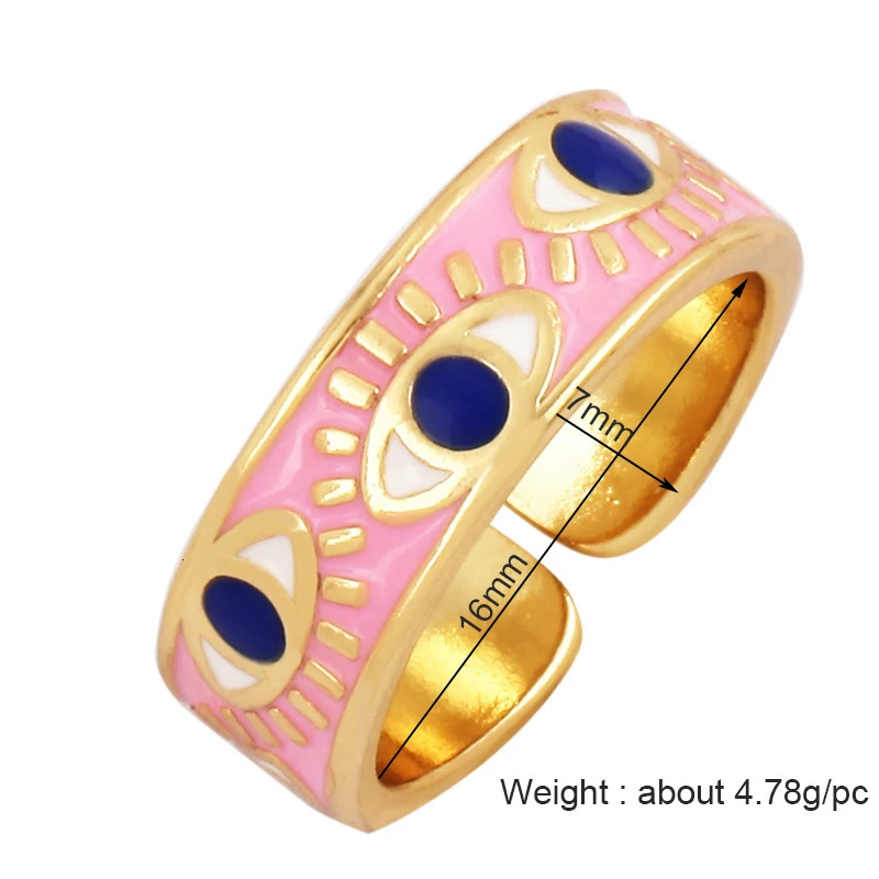 Colorful Enamel Coated Zircon Finger RingUnique Eye Brass 18K Gold Plated Open Adjustable Rings Jewelry Findings Supply P34 250624