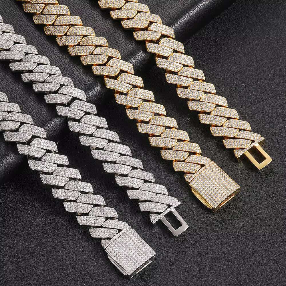 Heavy Cuban Chain 3rows 20mm Wide Sterling Silver Iced Out Moissanite Cuban Link Chain Man Hip Hop Necklace