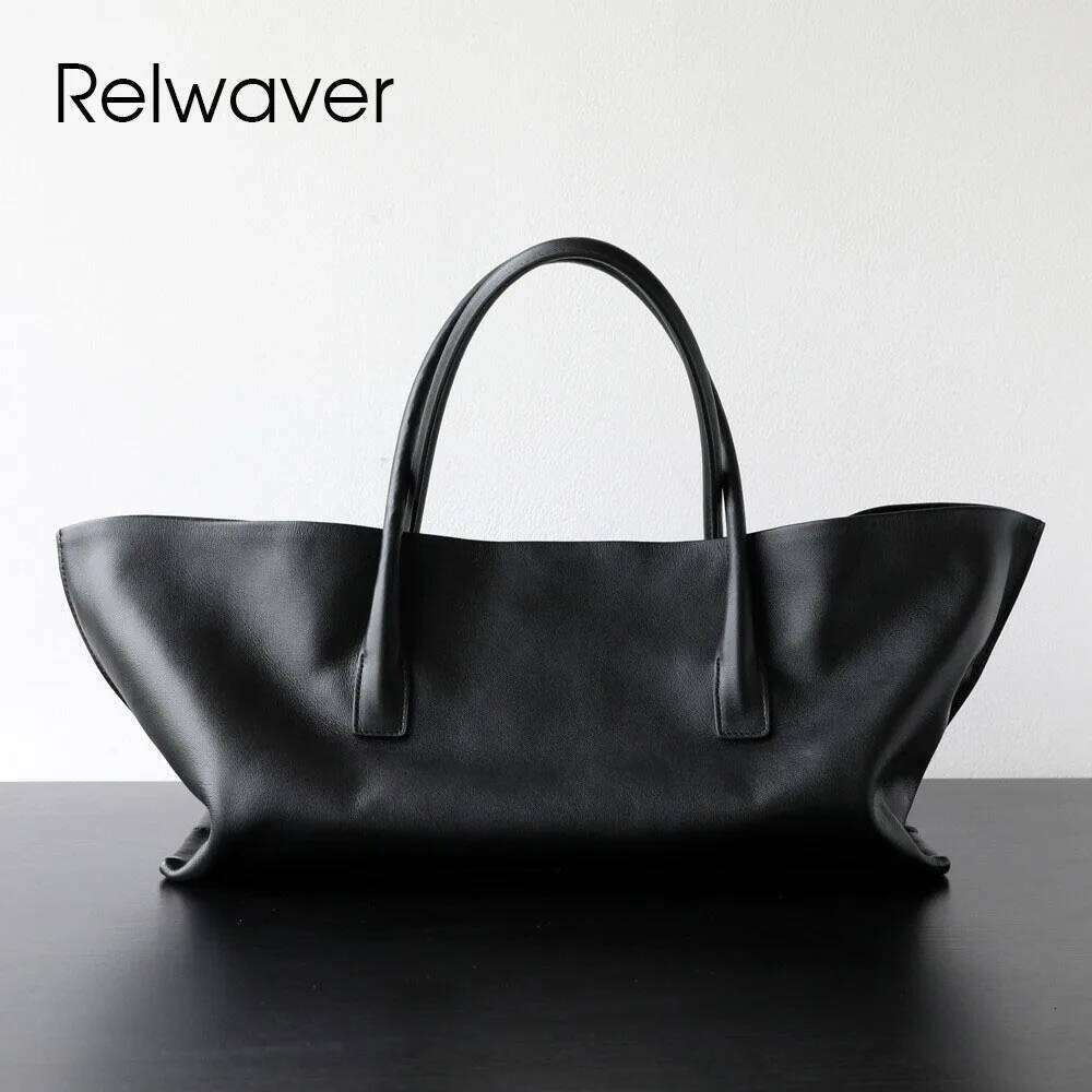 Luxury Designer bags Relwaver women handbag genuine leather tote 2025 autumn winter white black soft trapeze big composite shoulder bag