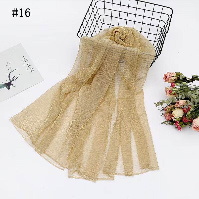 T1049 new summer breathable wrinkled gold silk solid color tulle scarf head scarf hijab scarf