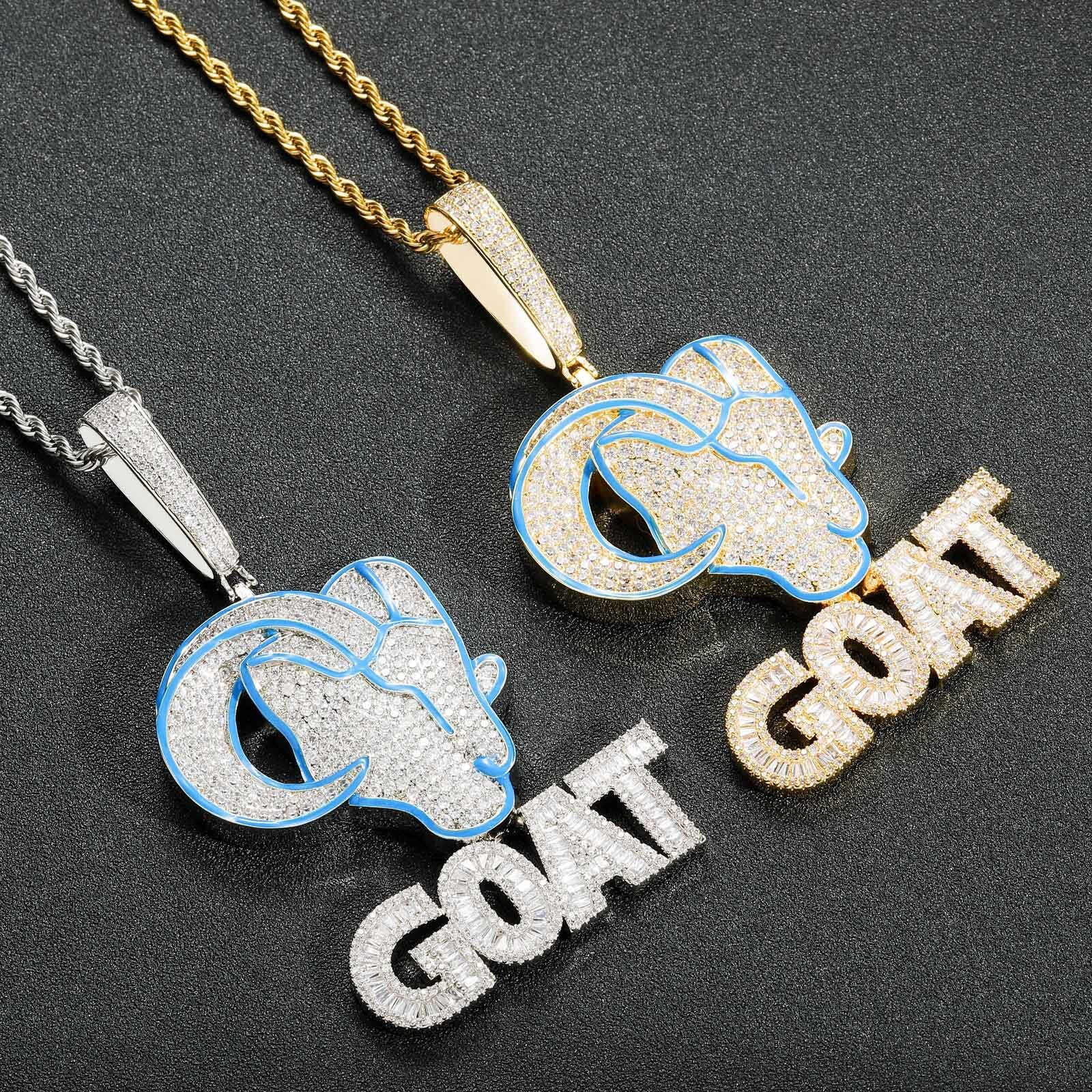 Luxury 3D Moissanite Goat Iced Out Bling GOAT Letter Trendy Animal Men's Hip Hop Statement Pendant Pass the diamond tester