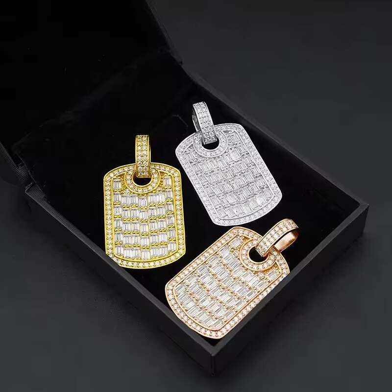 New Hip Hop Jewelry Pass Diamond Tester 925 Silver Iced Out Emerald Cut Moissanite Dog Tags Pendant for Men Women Chain Party