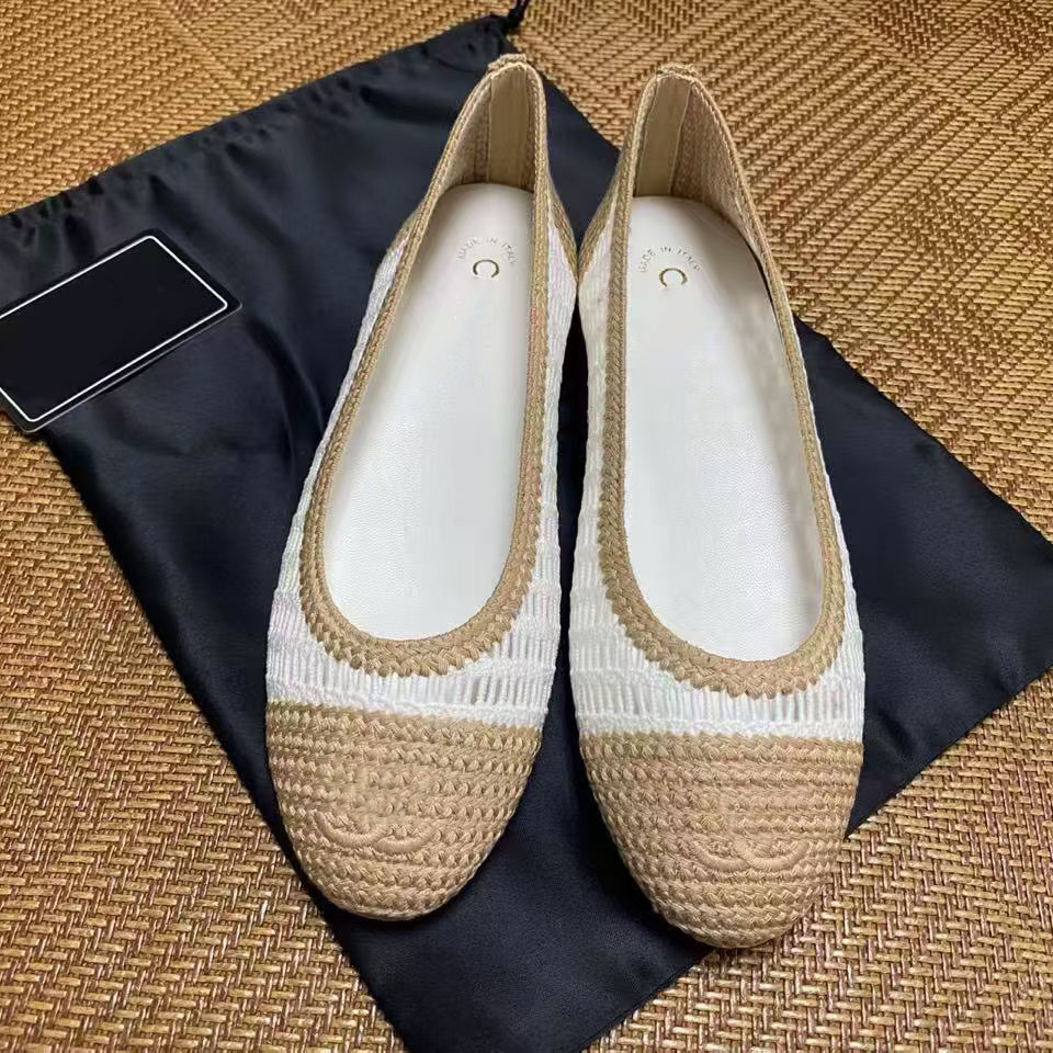 Paris designer Ballet Flats Ballet Shoes Women brands Quilted Slip on Ballerina Round Toe Ladies Dress Hand-woven Shoes US SIZE 4-11