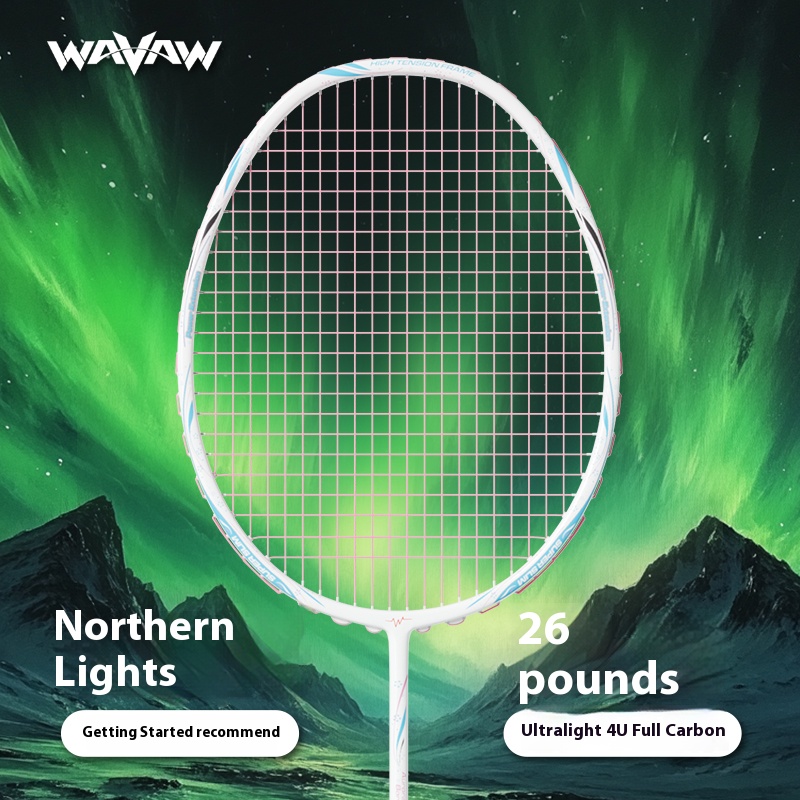 Aurora Borealis Badminton Racket | Beginner-Friendly | 26LBS Tension | 4U Ultralight Full Carbon Fiber | Shock-Absorbing Design purple