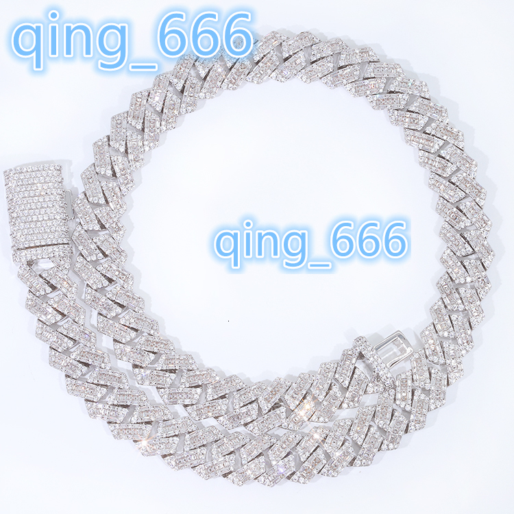 Luxury High End 14mm Cuban Necklace and Bracelet Baguette Moissanite S925 Cuban Link Chain