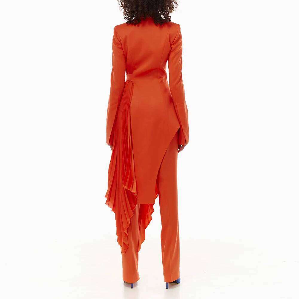 TWOTWINSTYLE Solid Asymmetrical Blazers For Women Shawl Collar Long Sleeve Tunic Patchwork Lace Up Designer Slim Coats Female