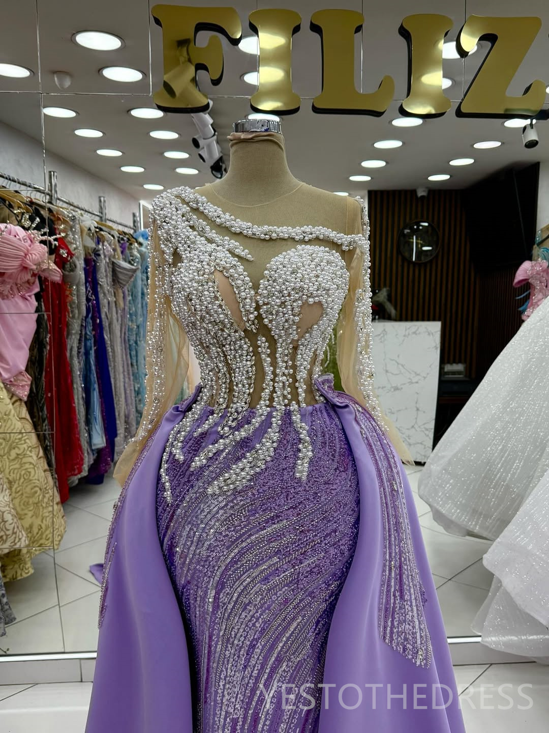 2025 Plus Size Purple Aso Ebi Prom Dress Detachable Train Mermaid Prom Dresses Evening Formal Gowns Beaded Lace Pearls Birthday Dress Second Reception