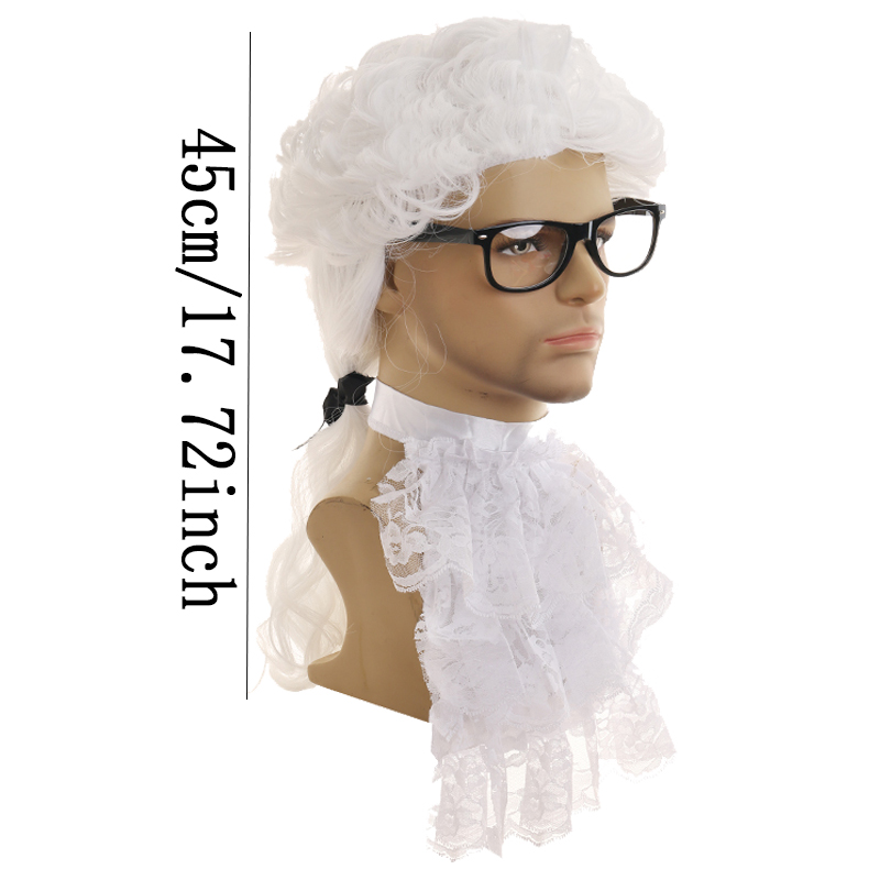 Judge Lawyer Long White Judge Curly Hair and Gray Marble Head Wig Synthetic Role Play Wig Women's Costume Wigs Judge Gavel Hammer Eyeglasses Acce
