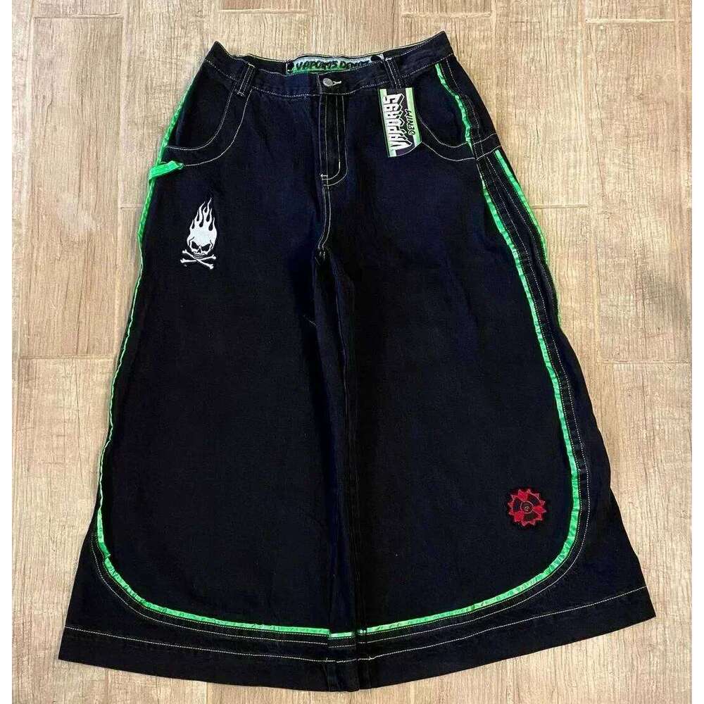 Y2K Gothic American Punk Skull Men Women Trendy High Jeans Casual Straight Loose Washed Multifunctional Wide Leg Pants