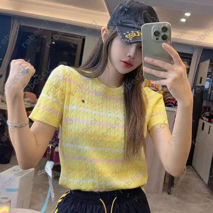 Polo collar contrasting vest tank top new slveless versatile tops summer round neck striped knit shirt contrasting short slved shirts CSD2506241 L2507