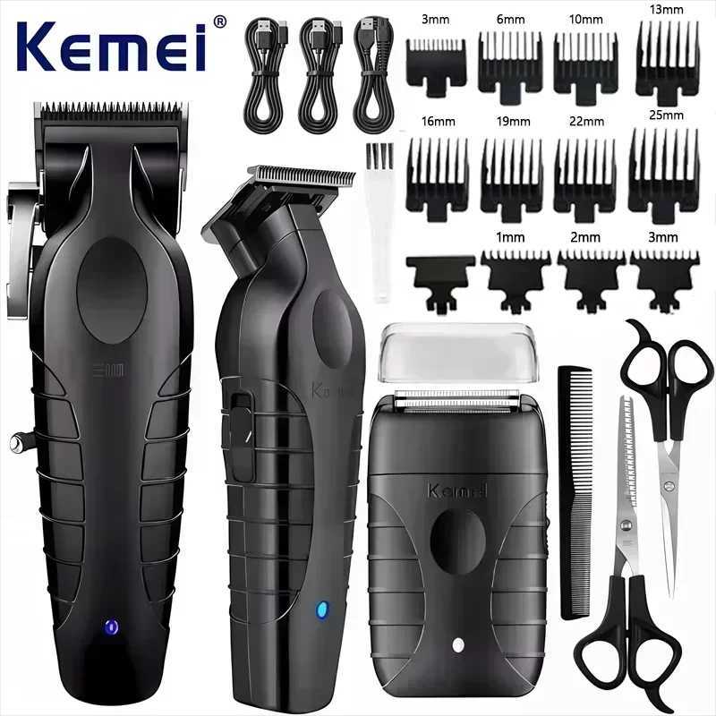 Kemei Professional Hair Clipper Kit Electric Shaver Male Hair Cutting Machine Hair Clipper Kit for Men Electric TrimmerXJ250624