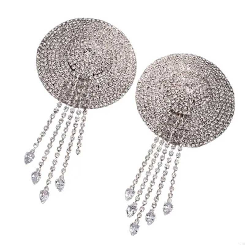 573B Sparkling Rhinestones Tassels Breast Petals Body Chain for Women Raves Party Adhesive Nipple Covers Body Jewelry Pasties W250624