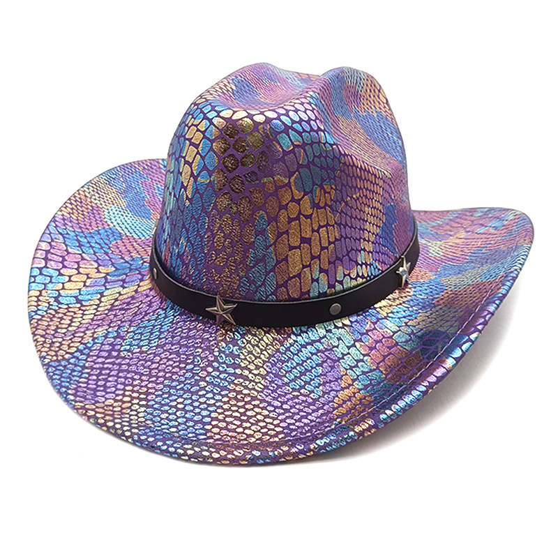 Stage Wear Dance Accessories Western Fantasy Cowboy Hat Women's Halloween Carnival Party Pink Rainbow Big brimmed Shaped Hat Fluorescent Cowboy H