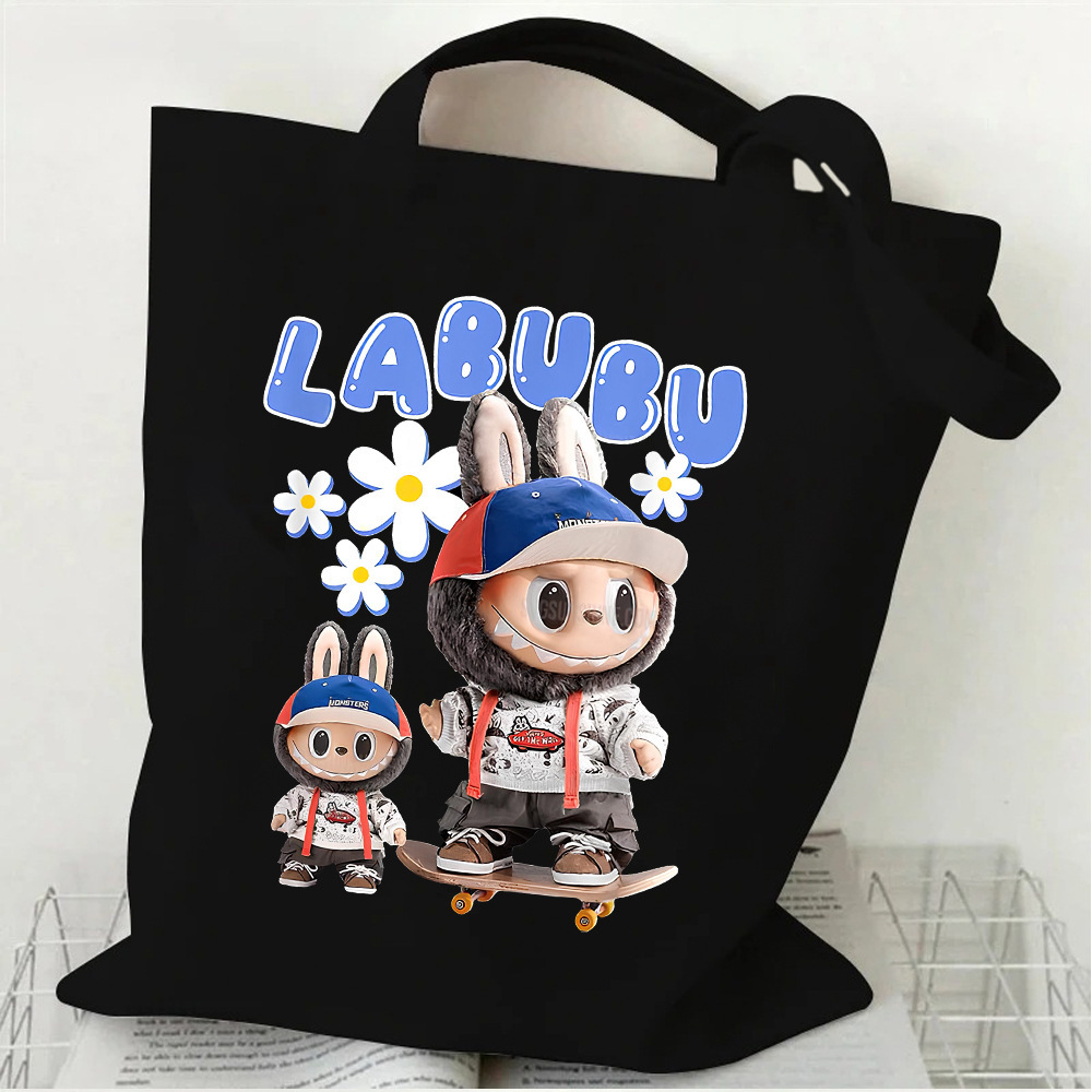 Free Shipping Designer Bag Cartoon Labubu Portable Canvas Bag Outdoor Durable Unisex Student Luxury Bag Large Capacity Simple Tote Bag