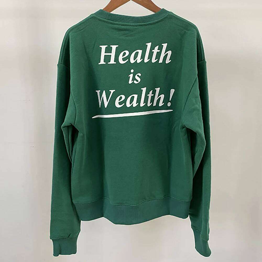 5W297 Health Is WealthLetter Graphic Print Sweatshirt Women O-Neck Long Sleeve Sporty Female Pullover Vintage Casual Lady Top