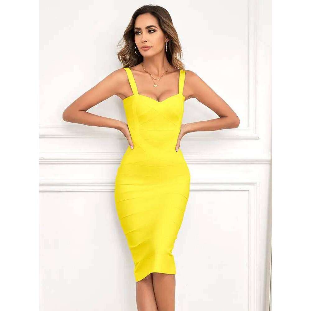 BEAUKEY Sexy Vintage Quality Evening Yellow Bandage Women Summer Blue Midi Cross Dress Bodycon Party Ladies Vestidos