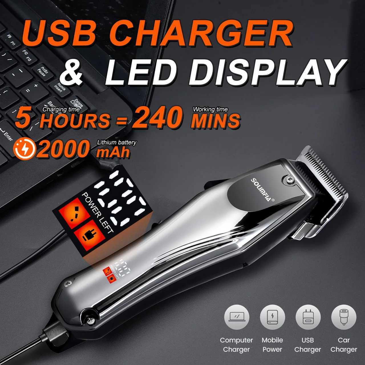 Solimpia Professional Hair Clipper for Men Rechargeable Cordless Electric Beard Hair Trimmer Barber Cutting Machine Grooming KitXJ250624