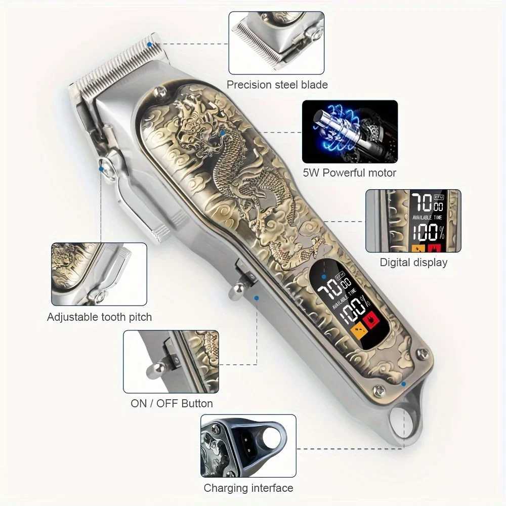 2pcs/Set Professional Hair Clippers Set Cordless Portable Electric Shaver Trimmer With LED Display Hair Cutting Machine For Me XJ250624