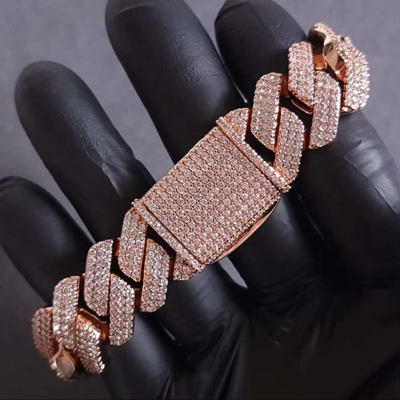 Hip Hop Jewelry Miami Cuban Link Chain Bracelet for Men Iced Out Diamond 18mm Cuban Bracelet 18k Real Gold Plated