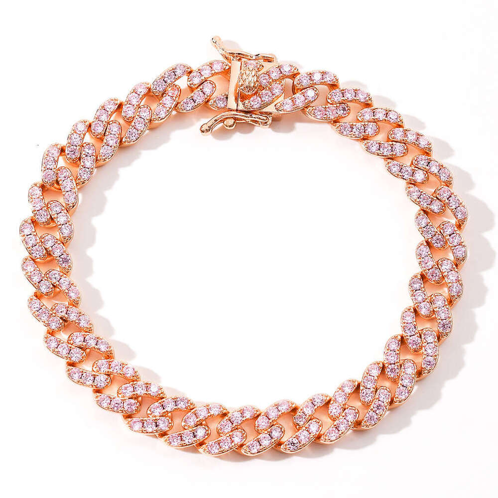 9mm Single Row Pink Zircon Cuban Chain Unisex Hip Hop Bracelet 6224